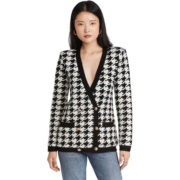 L'AGENCE Maddy Houndstooth Double Breasted Cardigan